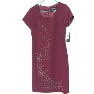 Componix Beaded Sheath Dress Lined Womens Size 8P Work Business Dressy Maroon